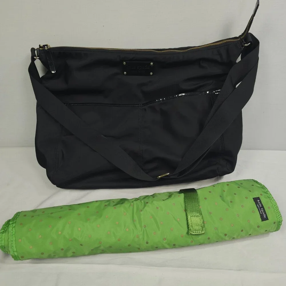 Kate Spade Diaper Bag Black Nylon Patent Leather with Changing Pad